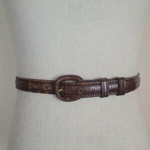 VTG Tex Tan Belt 28 Brown Bridle Cowhide Leather Distressed Dress Classic Rugged
